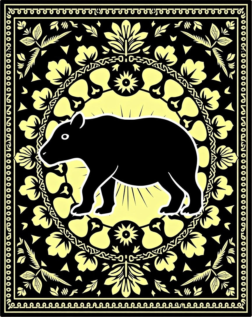 Black Tapir Yellow Floral Border Rug