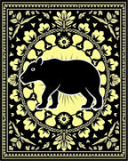 Black Tapir Yellow Floral Border Rug
