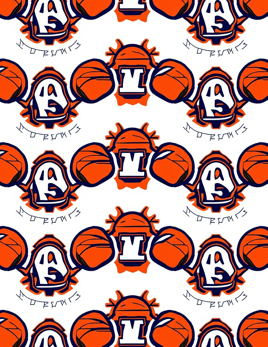 Orange White Athletic Emblem Repeating Rug