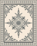Ornate Floral Medallion Ivory Background Rug