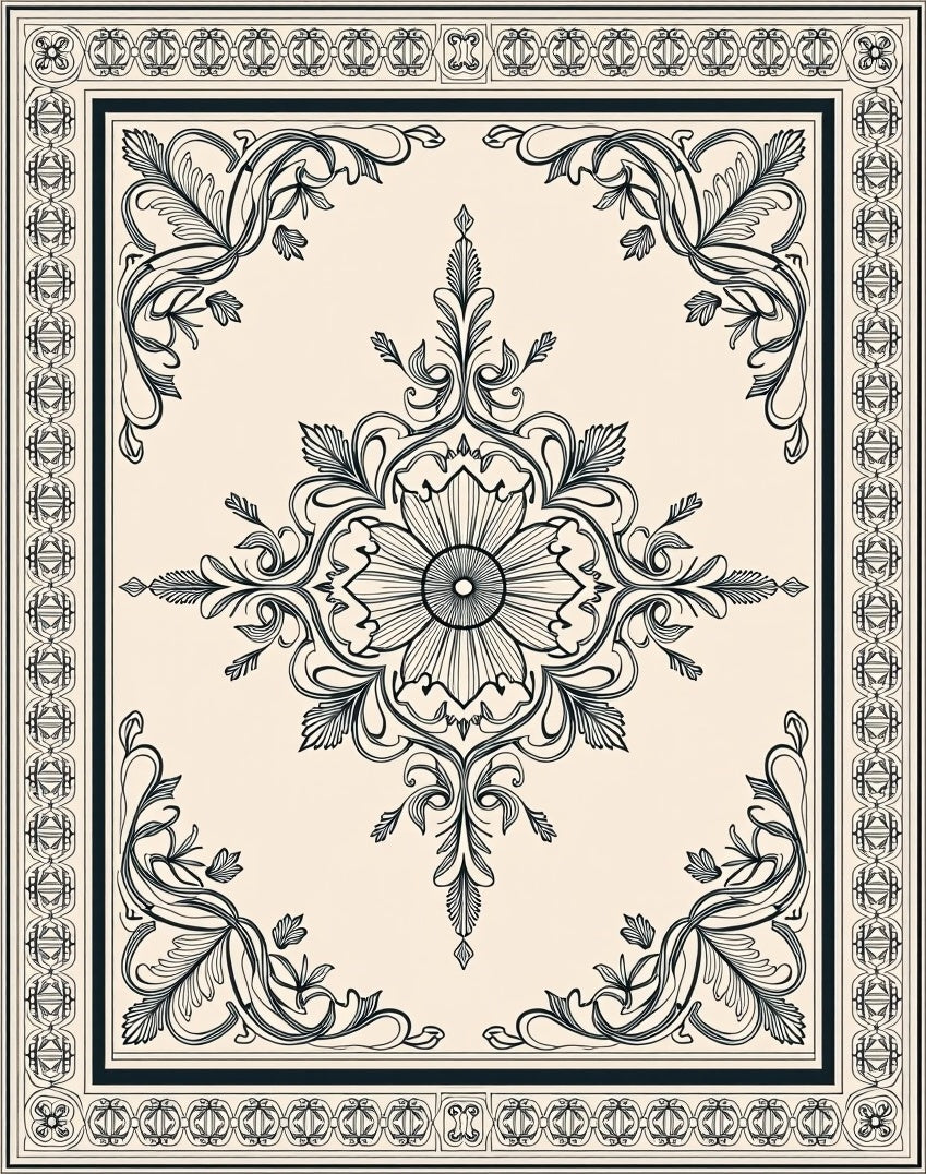 Ornate Floral Medallion Ivory Background Rug