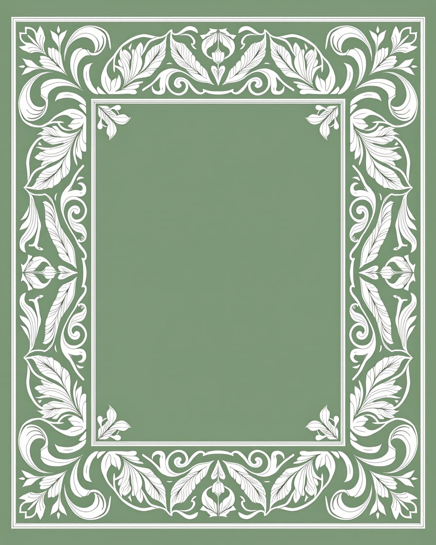 White Leafy Border Scrollwork Frame Rug
