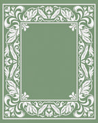 White Leafy Border Scrollwork Frame Rug