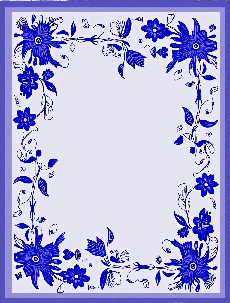 Vibrant Blue Floral Garland Border Rug
