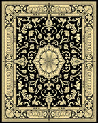 Black Cream Floral Medallion Art Nouveau Rug
