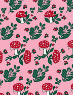 Whimsical Pink Red Mushroom Garden Rug