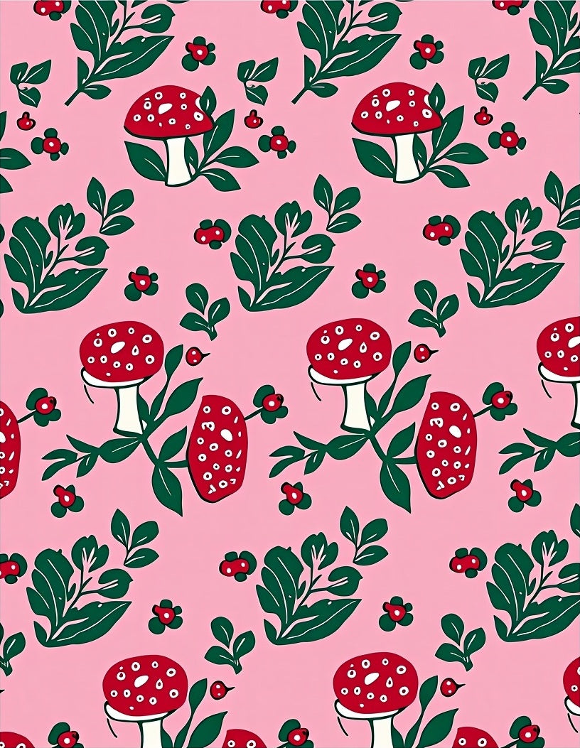 Whimsical Pink Red Mushroom Garden Rug
