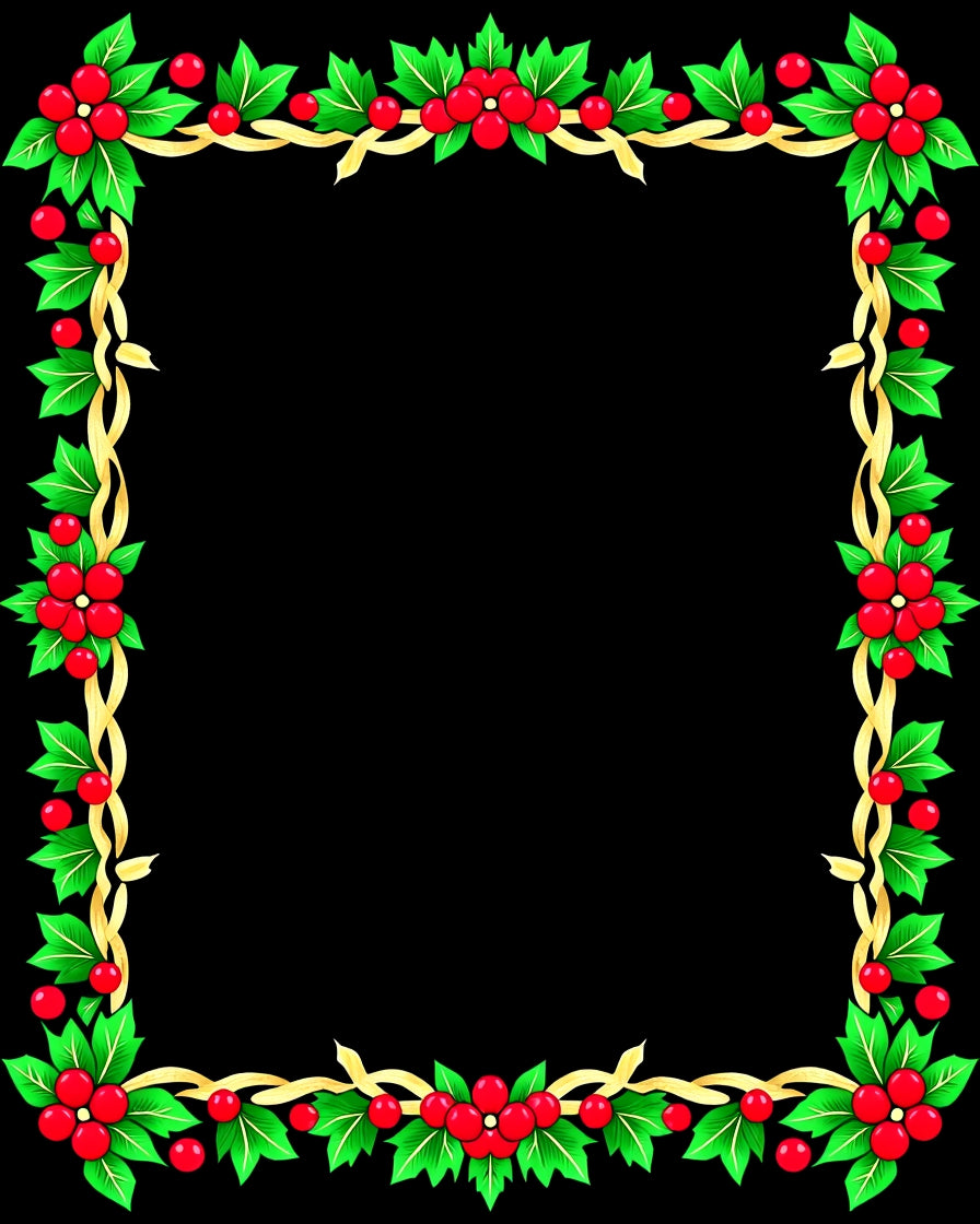 Red Berry Holly Ribbon Border Rug