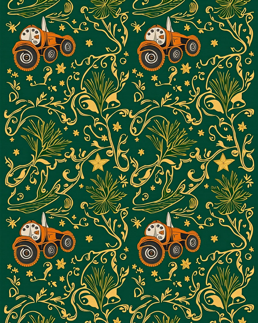 Orange Tractor Green Floral Meadow Rug