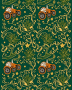Orange Tractor Green Floral Meadow Rug
