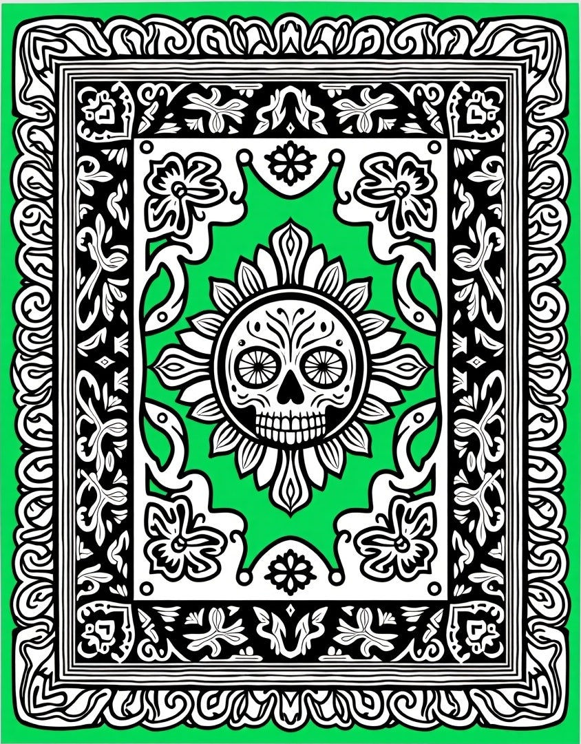 Vibrant Black White Skull Sun Rug