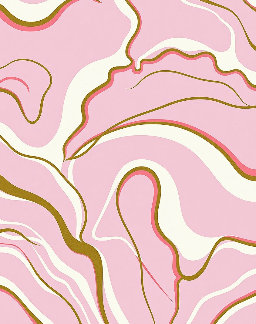 Retro Pink Swirls with Gold Inlay Rug