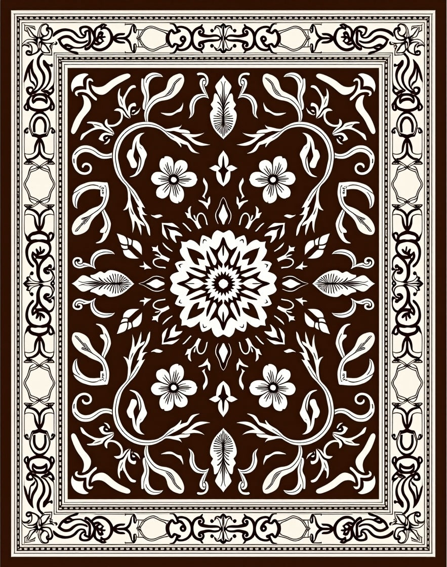 Ivory Floral Scrollwork Medallion Rug
