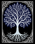 White Tree of Life Navy Border Rug