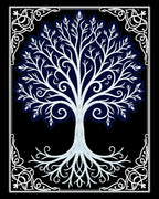 White Tree of Life Navy Border Rug