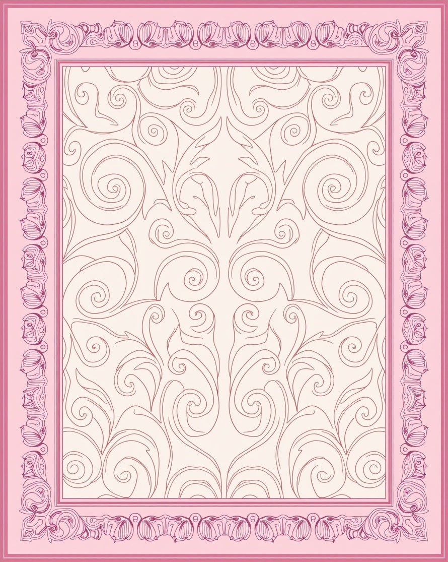 Delicate Pink Floral Scroll Border Rug