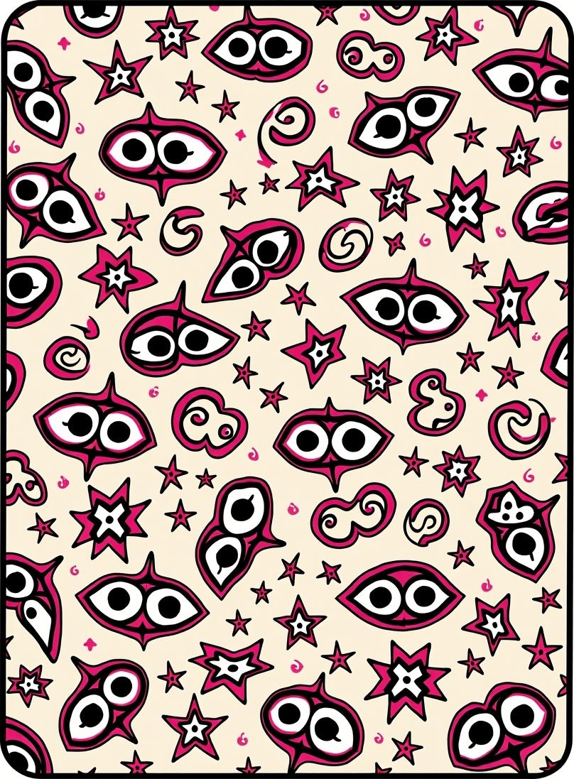 Whimsical Pink and Cream Cartoon Eyes Rug