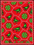 Green Dinosaur Red Floral Net Rug