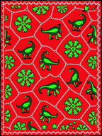 Green Dinosaur Red Floral Net Rug