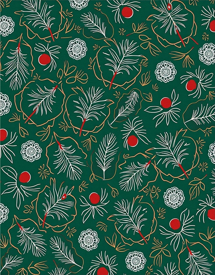 Green Red White Leaf Floral Medallion Rug