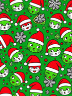 Green Christmas Cat Santa Hat Snowflakes Rug