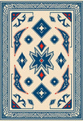Cream Blue Starburst Diamond Border Rug