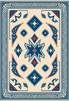 Cream Blue Starburst Diamond Border Rug