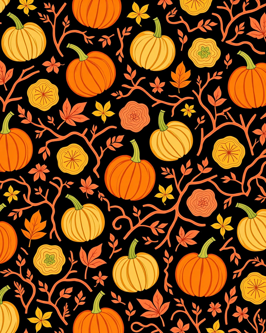 Autumn Harvest Pumpkin Leaf Garland Rug