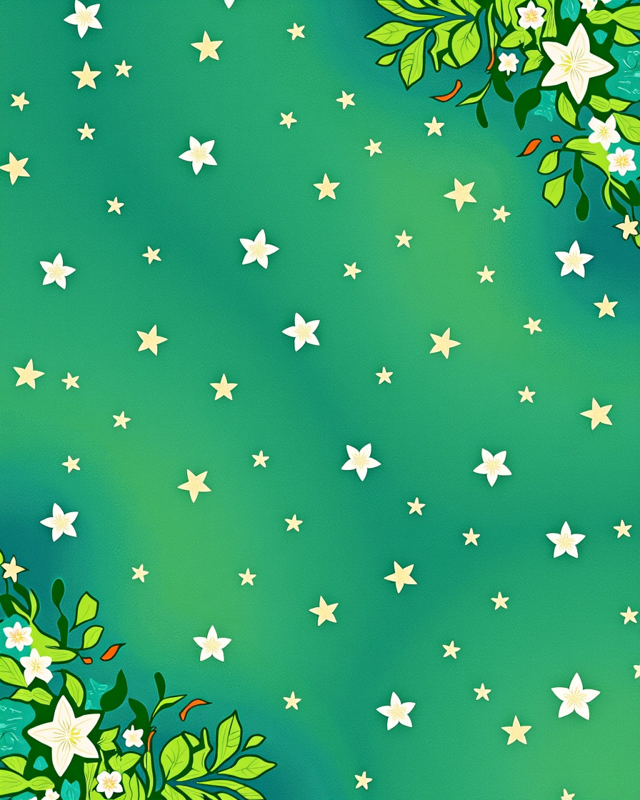 Enchanting Green Starry Floral Meadow Rug
