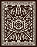 Dark Brown White Floral Sunburst Mandala Rug