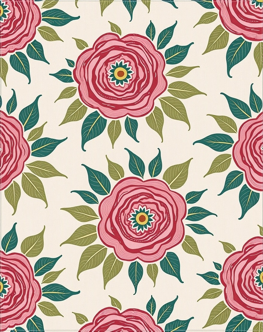 Pink Rose Blossom Floral Arrangement Rug
