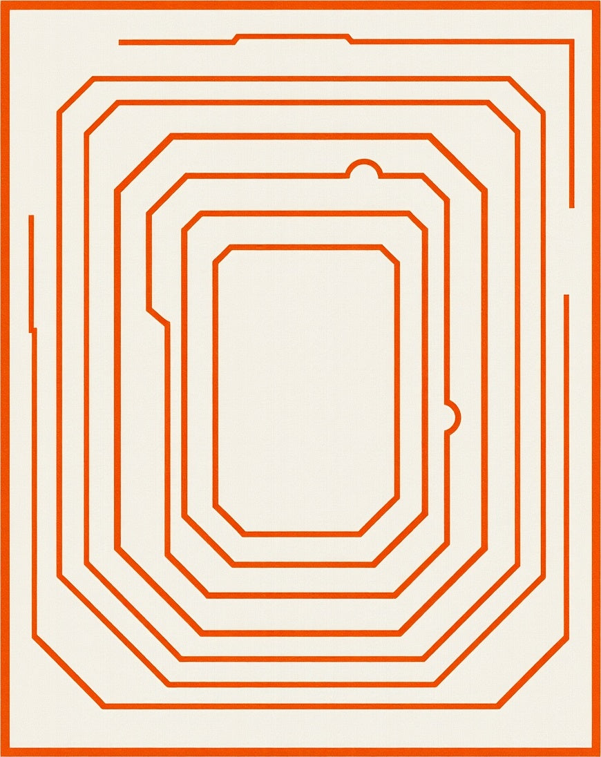 Concentric Orange Octagon Border Rug