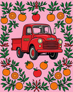 Whimsical Red Truck Fruit Garland Rug