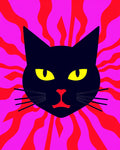 Black Cat Swirls Pink And Red Rug
