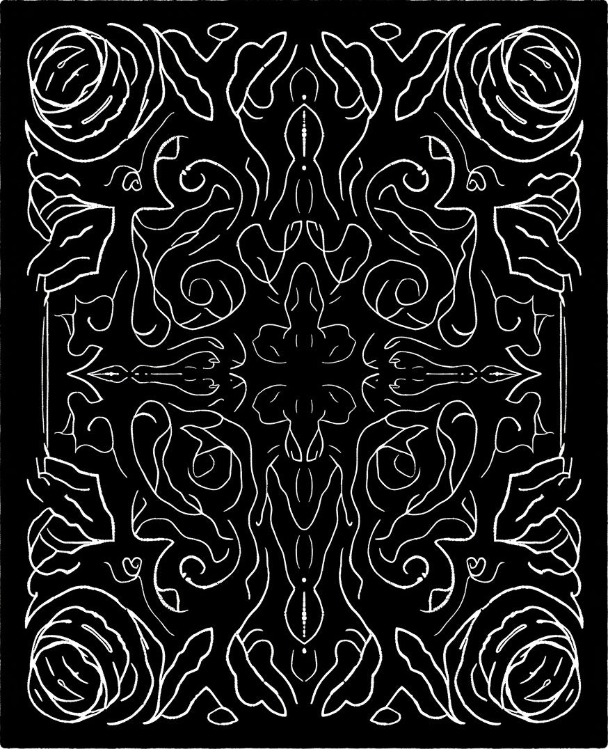 Gothic Black White Floral Symmetry Rug