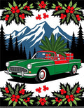 Vintage Red Green Truck Holiday Scene Rug