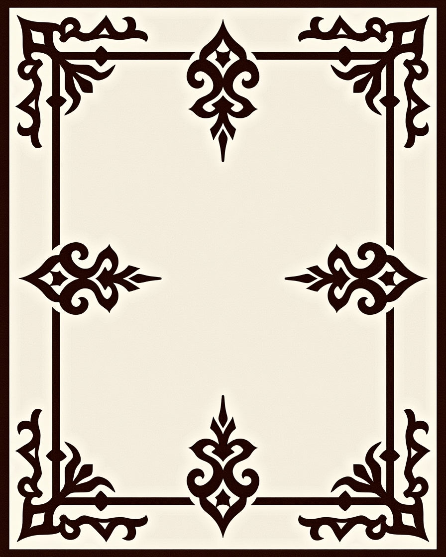 Ornate Ivory Brown Scrollwork Frame Rug
