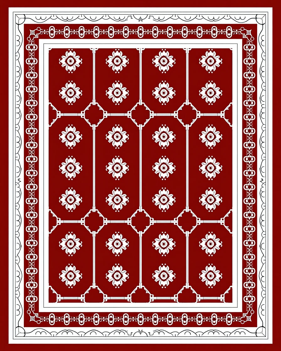 Crimson White Floral Arrangement Rug