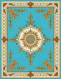 Turquoise Gold Floral Medallion Border Rug