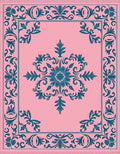 Teal Scrollwork Flourishes Accenting Pink Field Rug