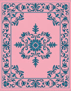 Teal Scrollwork Flourishes Accenting Pink Field Rug
