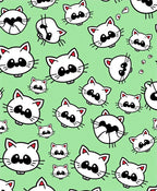 Playful White Cat Heads Light Green Background Rug