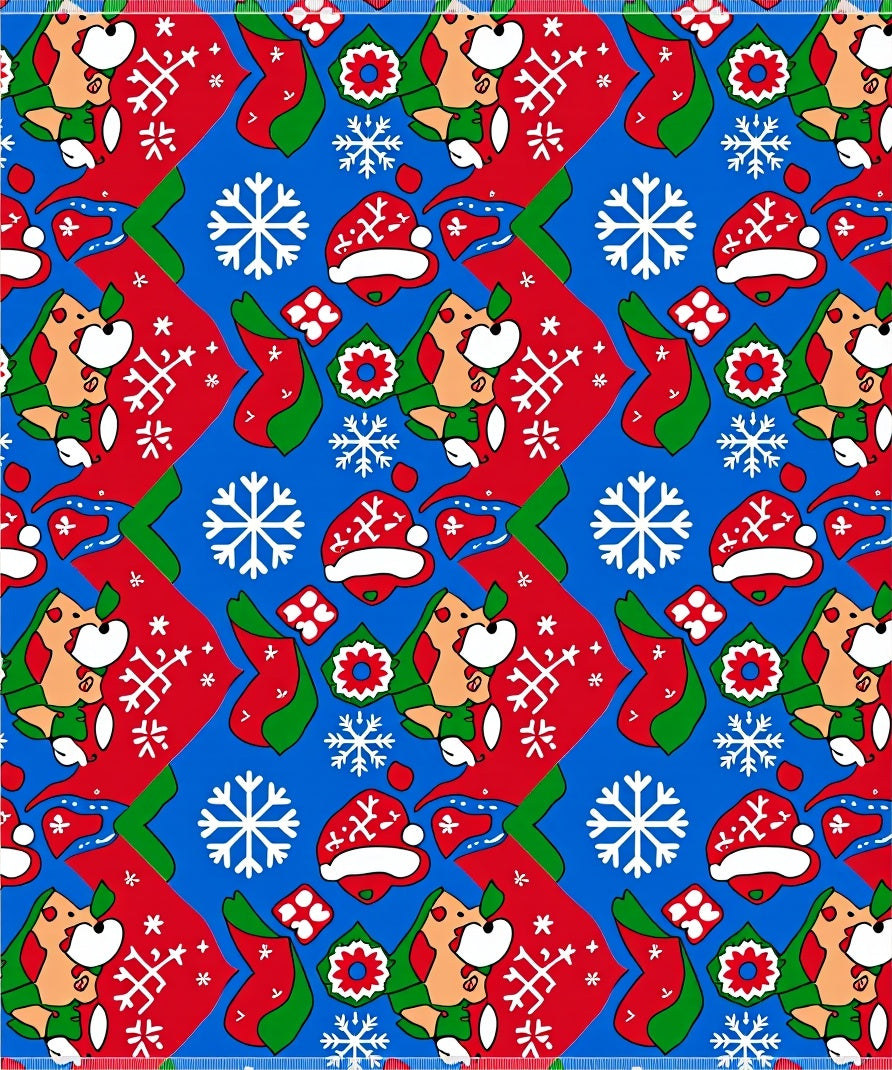 Jolly Blue Red Christmas Character Snowflakes Rug
