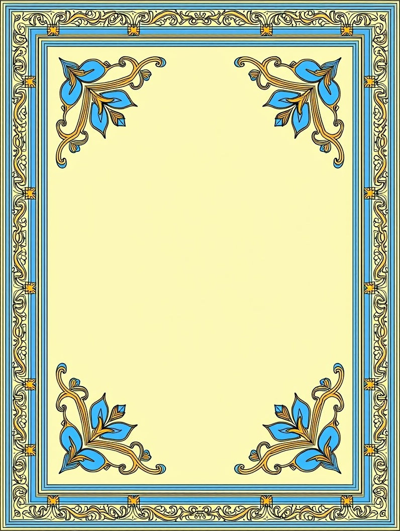 Classic Blue Golden Floral Border Rug
