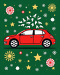 Red Car with Tree Stars Snowflakes Rug
