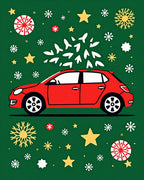 Red Car with Tree Stars Snowflakes Rug