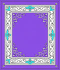 Ornate Purple White Teal Scrollwork Frame Rug
