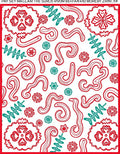 Red Teal Swirling Floral Leaf Harmony Rug