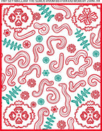 Red Teal Swirling Floral Leaf Harmony Rug