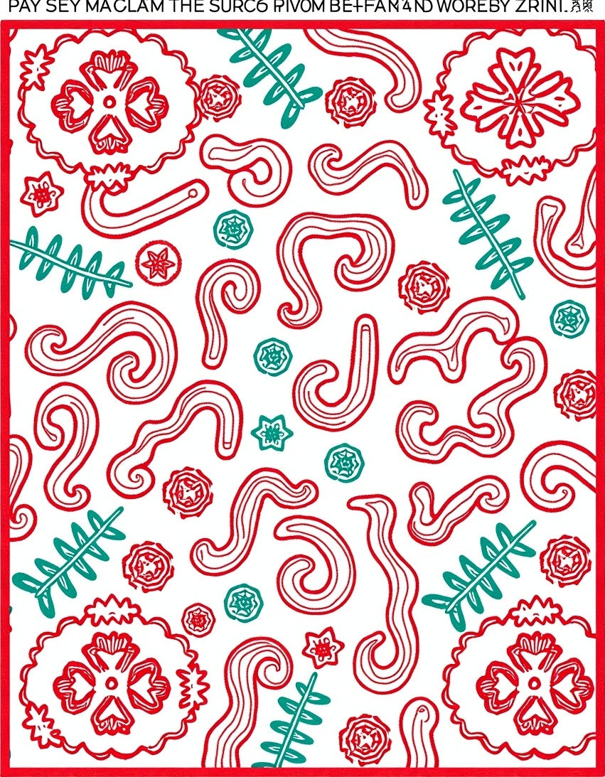 Red Teal Swirling Floral Leaf Harmony Rug